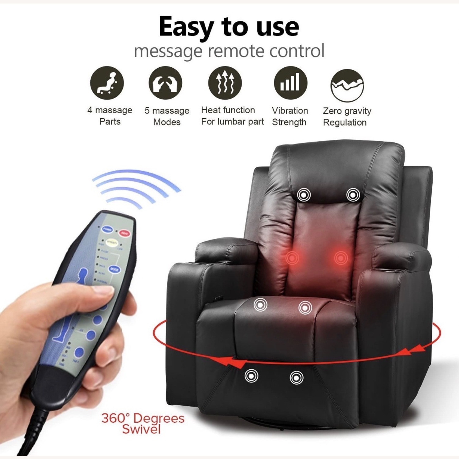 Heated Leather Recliner with Remote Control - image-2