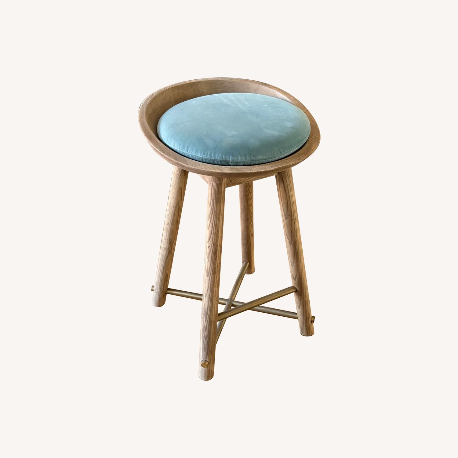 Custom Solid Oak Bar Stool with Suede Cushion - image-0