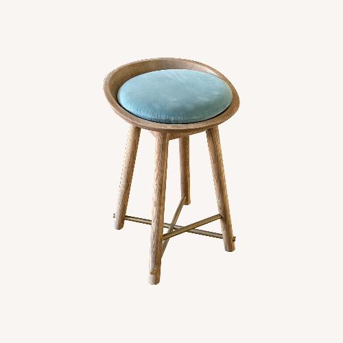 Used Custom Solid Oak Bar Stool with Suede Cushion for sale on AptDeco