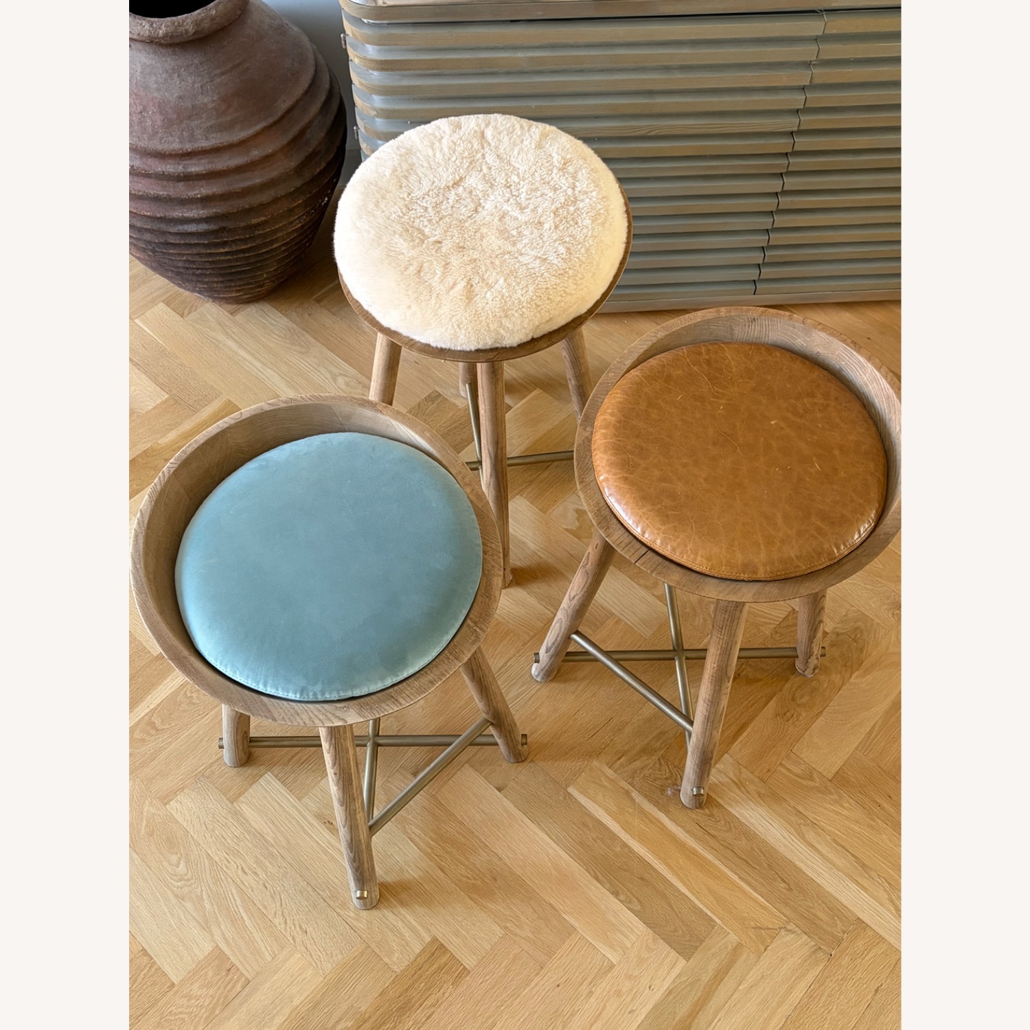 Custom Solid Oak Bar Stool with Suede Cushion - image-3