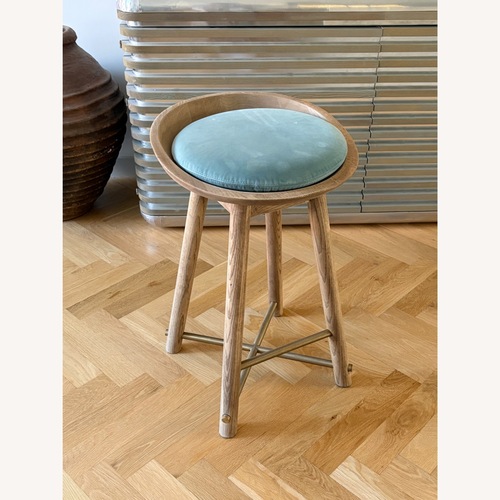 Used Custom Solid Oak Bar Stool with Suede Cushion for sale on AptDeco
