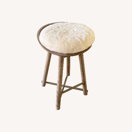 Used Custom Solid Oak Bar Stool with Sheep-Skin Cushion for sale on AptDeco