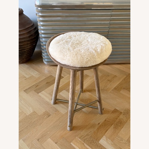 Used Custom Solid Oak Bar Stool with Sheep-Skin Cushion for sale on AptDeco