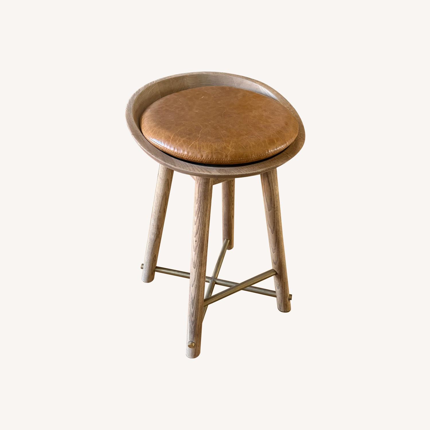 Custom Solid Oak Bar Stool with Leather Cushion - image-0