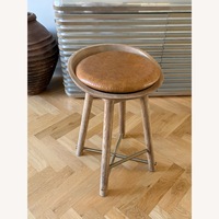 Custom Solid Oak Bar Stool with Leather Cushion