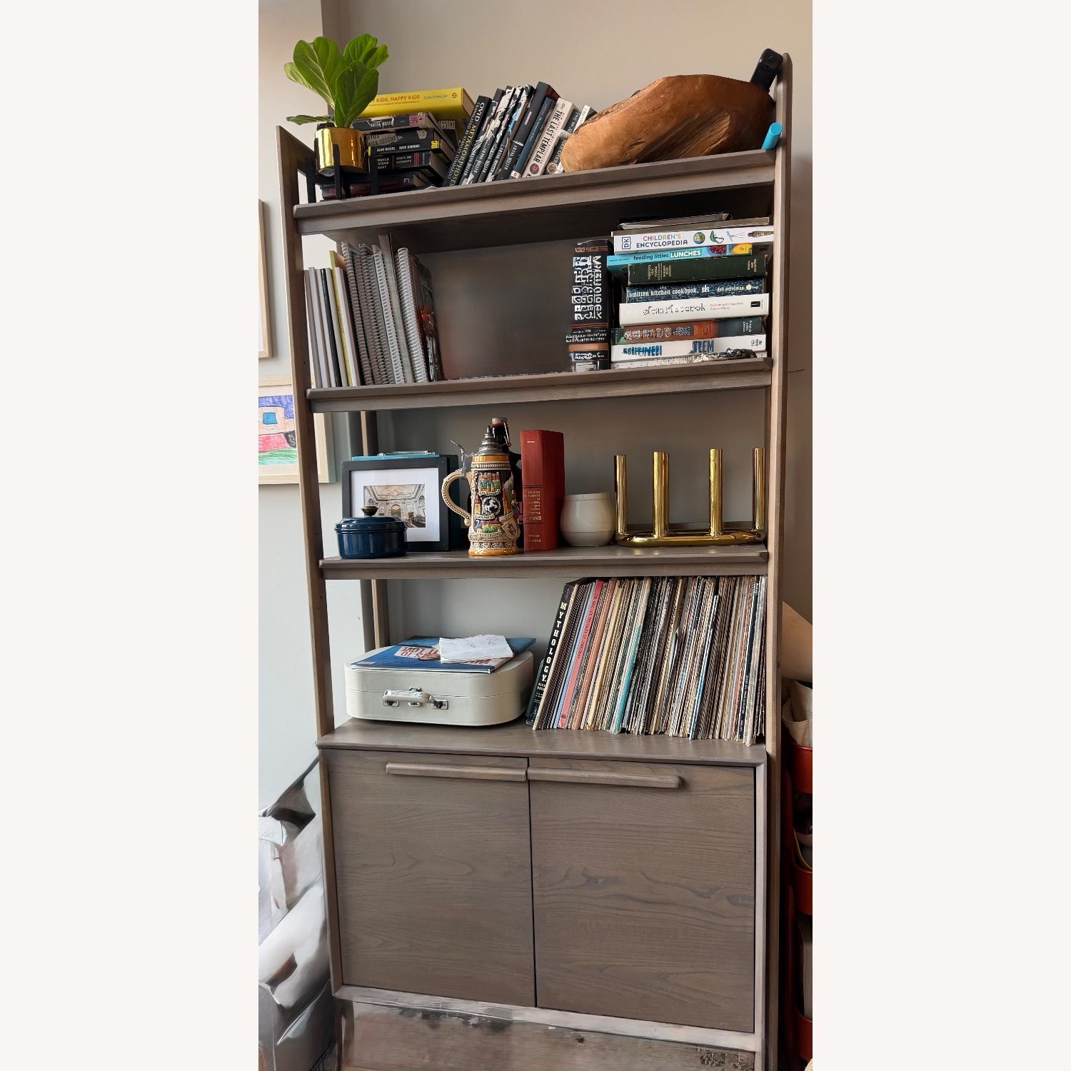 Crate & Barrel Tate Light Gray Wood Bookcase - image-1