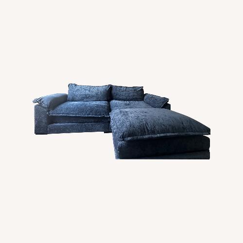 Used Blue Velvet 2 Piece Sectional with Ottoman for sale on AptDeco