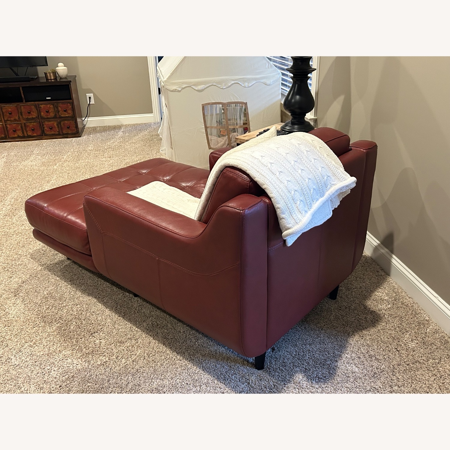 Havertys Centennial Red Leather Chaise Lounge - image-2