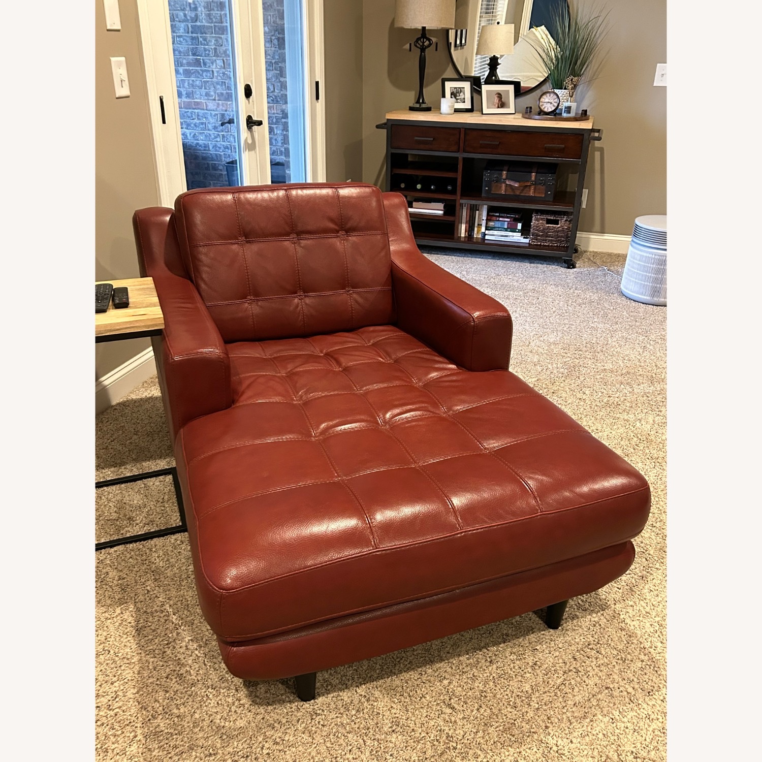 Havertys Centennial Red Leather Chaise Lounge - image-1