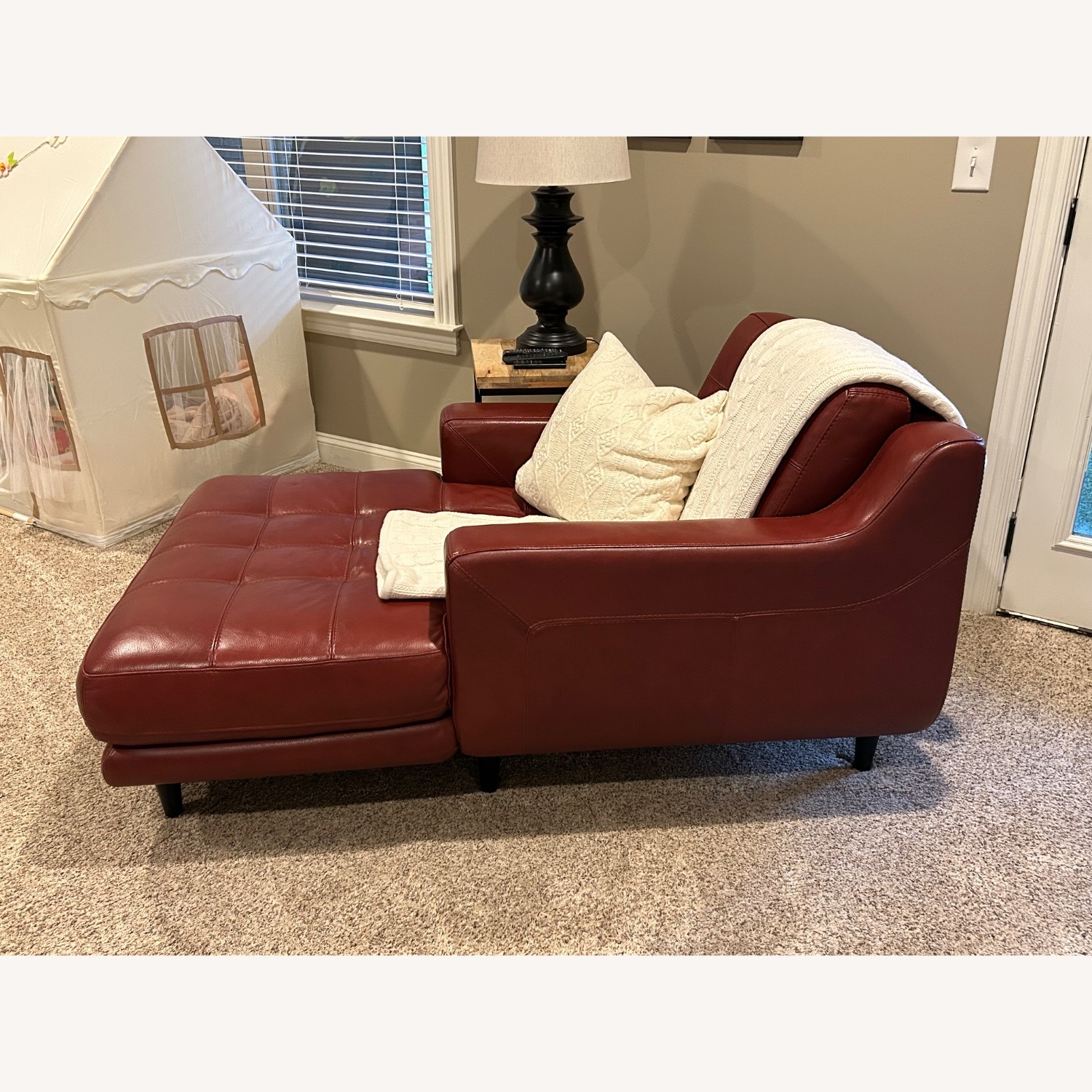 Havertys Centennial Red Leather Chaise Lounge - image-3