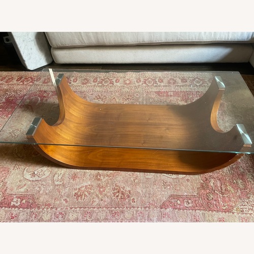 Used Saly Coffee Table in Walnut W Glass Top for sale on AptDeco