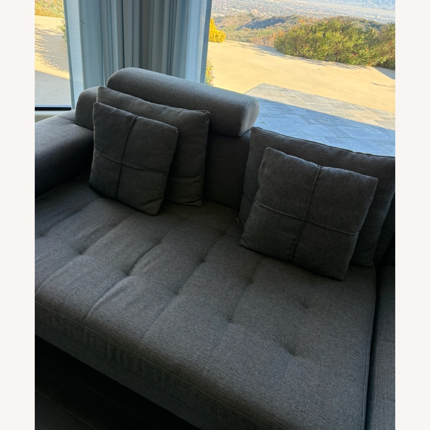 Grey L Shaped Tufted Sectional Sofa - image-7