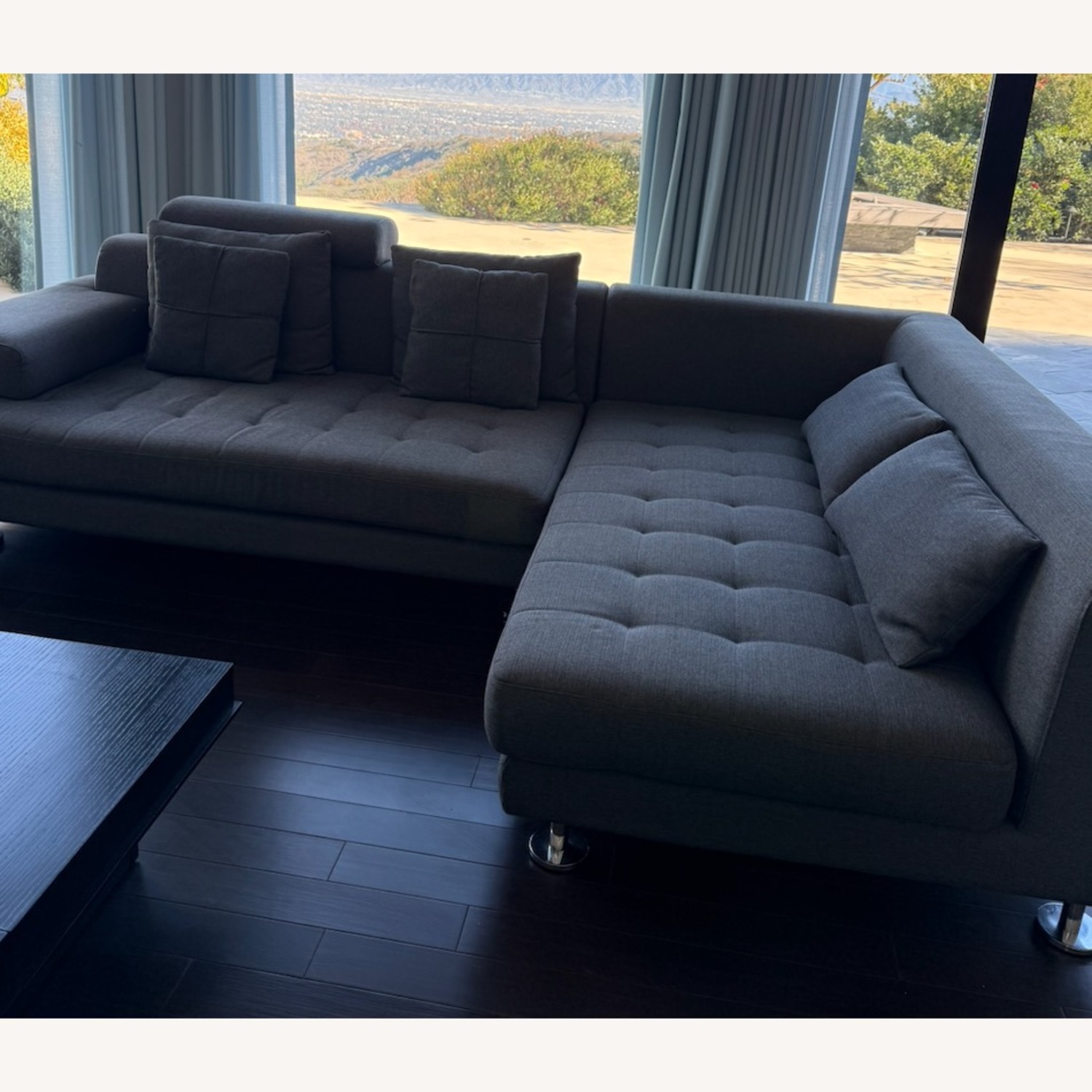 Grey L Shaped Tufted Sectional Sofa - image-10