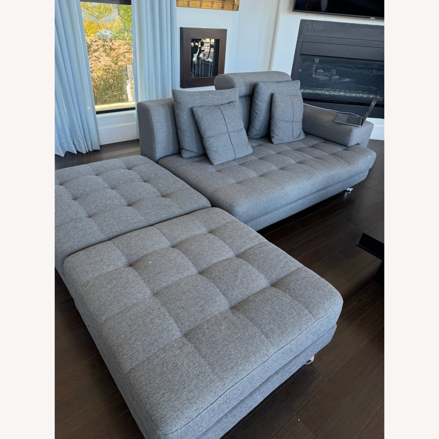 Grey L Shaped Tufted Sectional Sofa - image-4