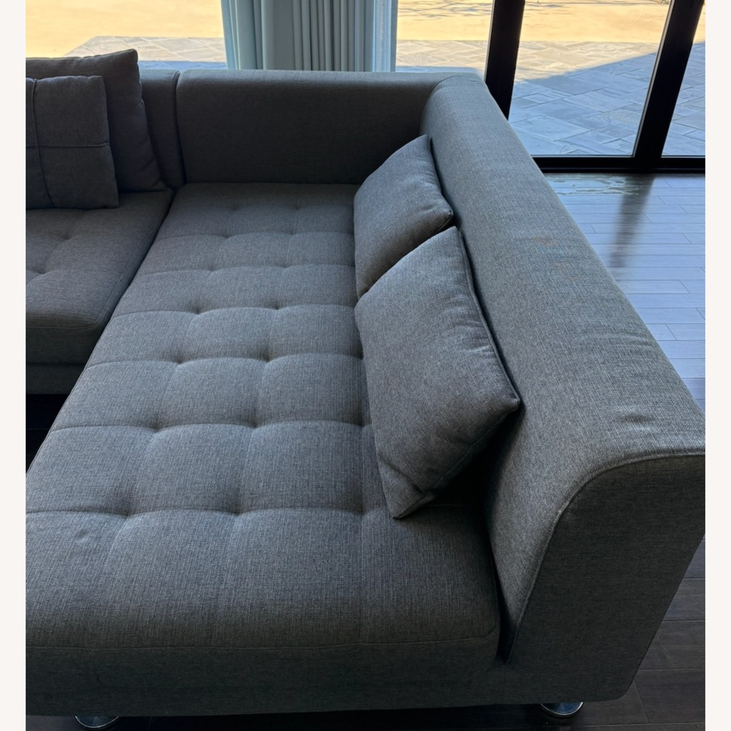 Grey L Shaped Tufted Sectional Sofa - image-9