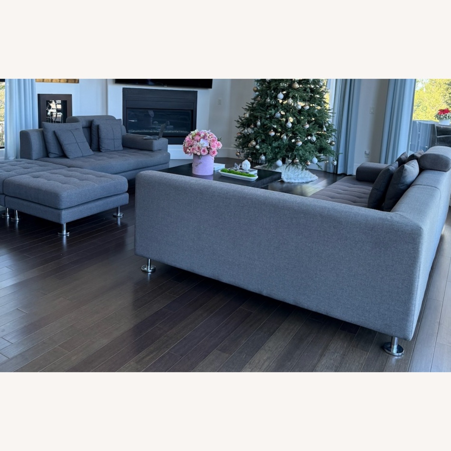 Grey L Shaped Tufted Sectional Sofa - image-0