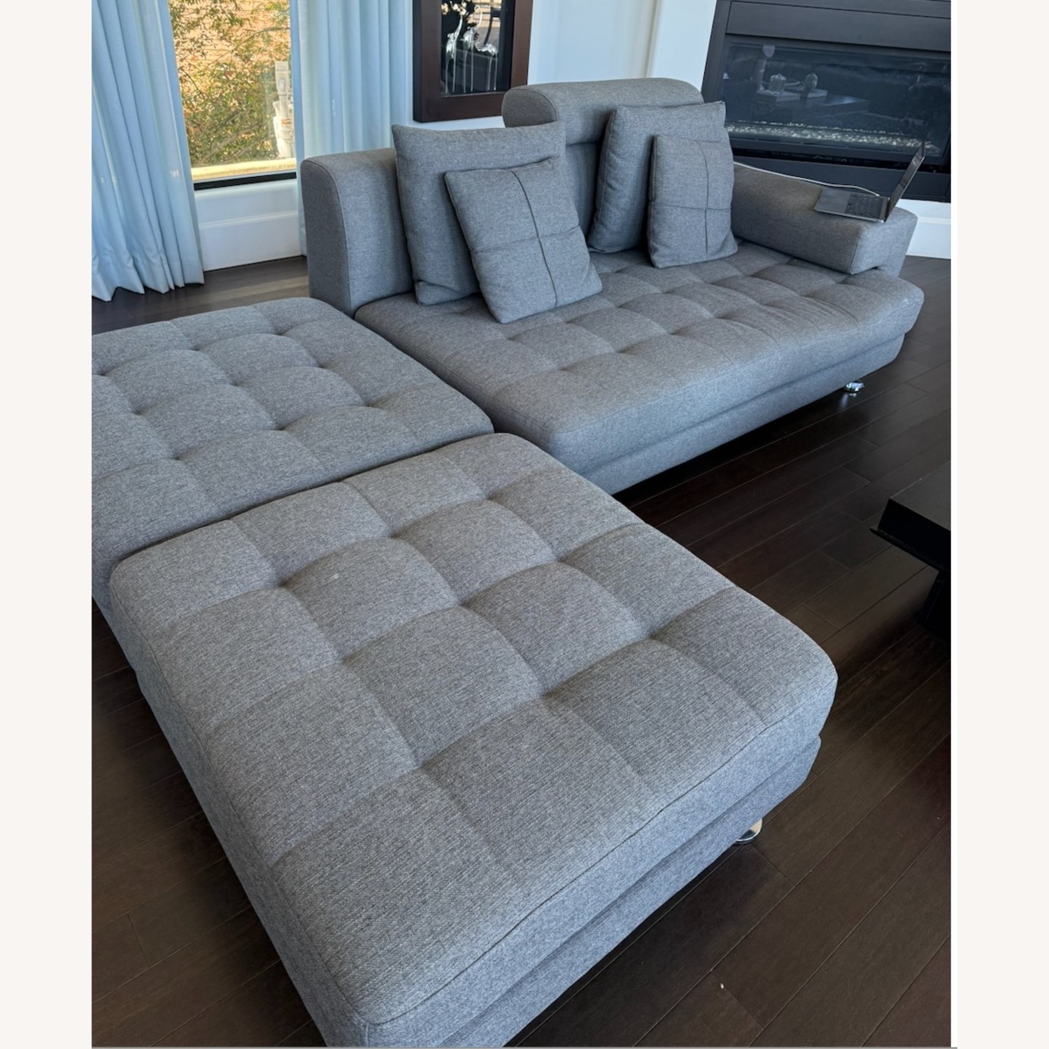 Grey L Shaped Tufted Sectional Sofa - image-1