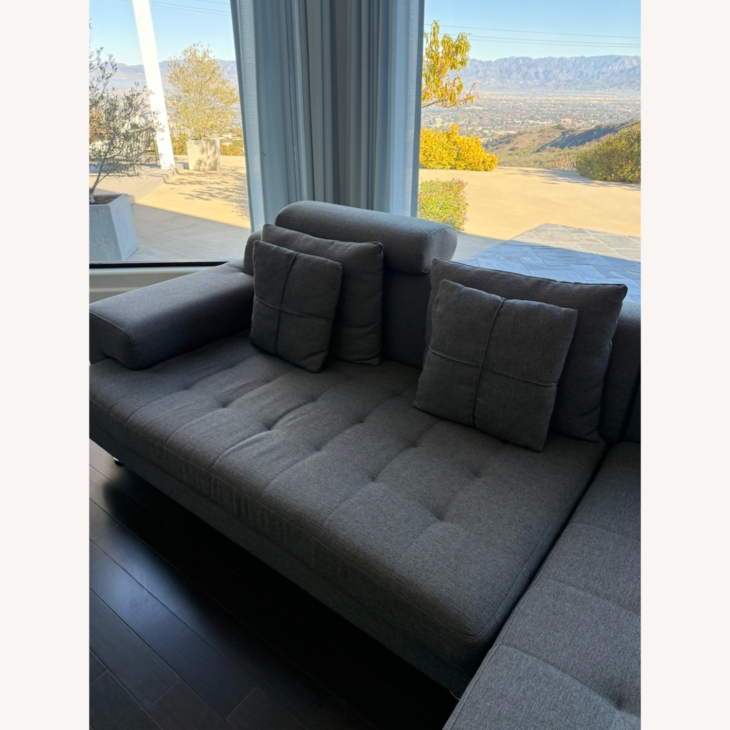 Grey L Shaped Tufted Sectional Sofa - image-8