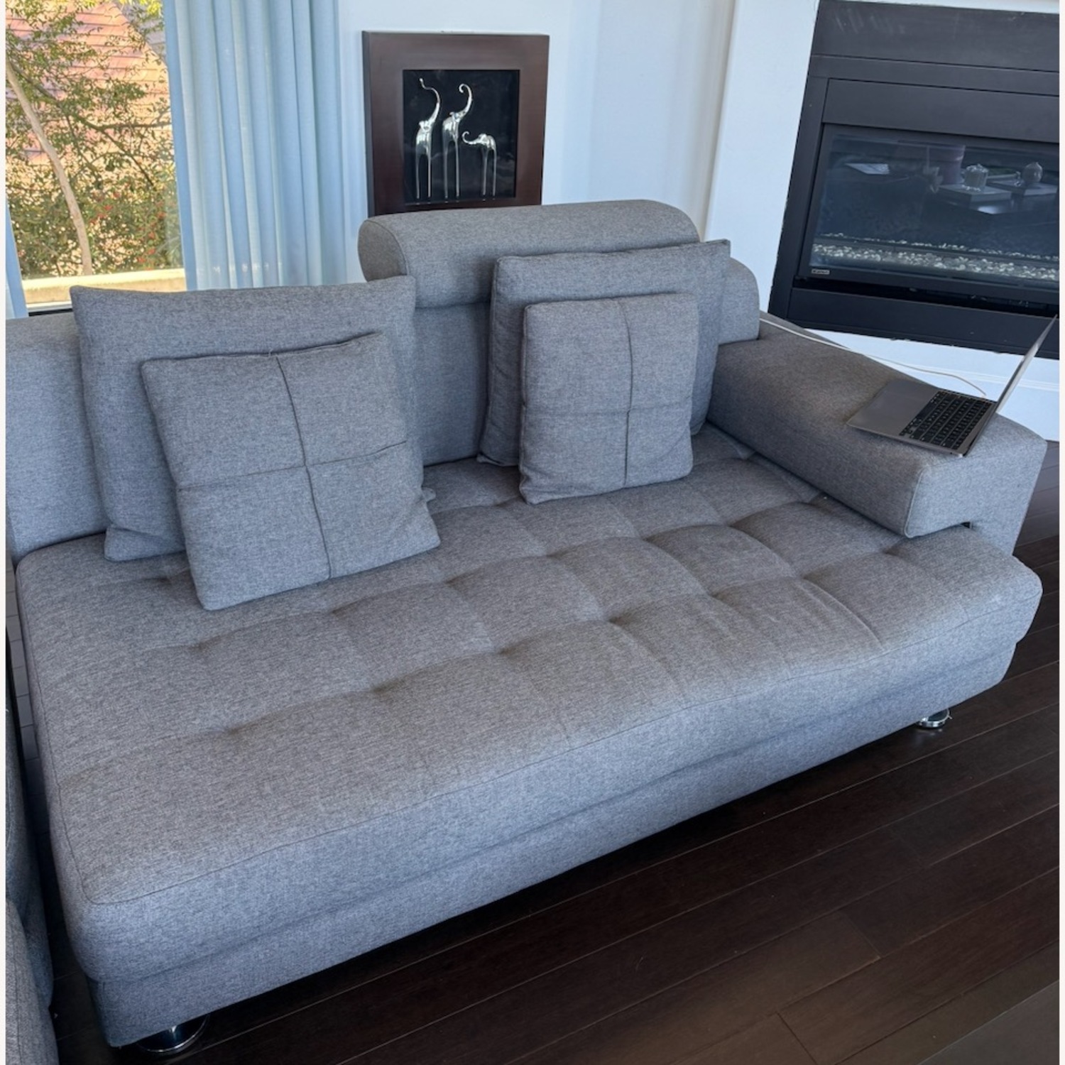 Grey L Shaped Tufted Sectional Sofa - image-2