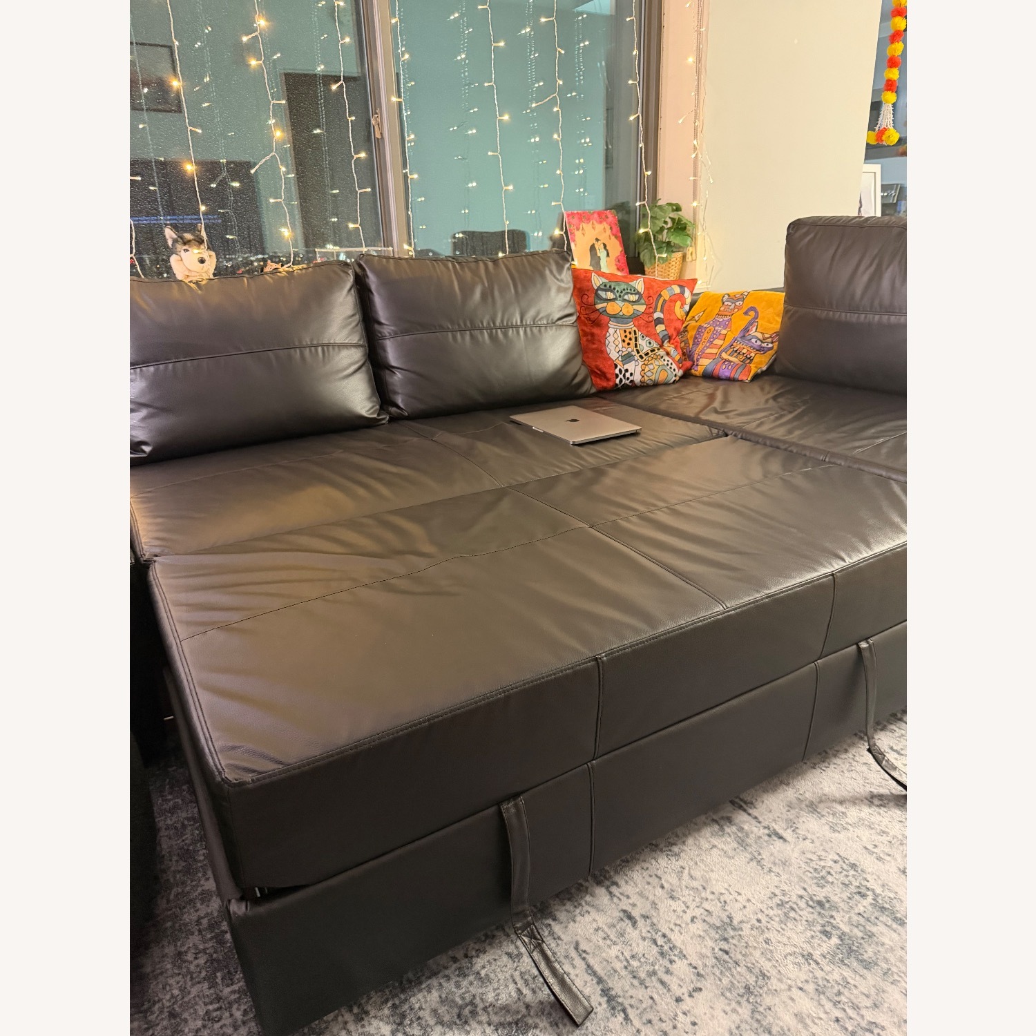 IKEA Friheten Black Leather Sleeper Sofa - image-3