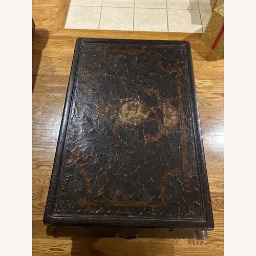 Used Wooden Brown Distress Rectangular Coffee Table for sale on AptDeco