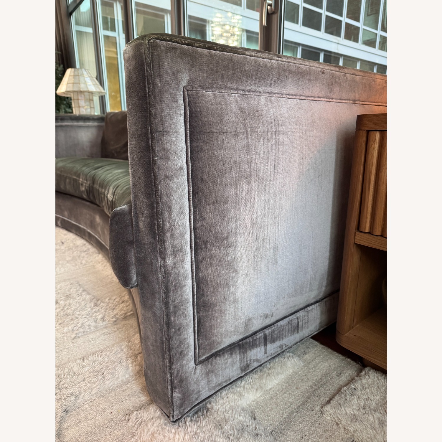 Kravet Harmony Gray Velvet Curved 3-Seat Sofa - image-1