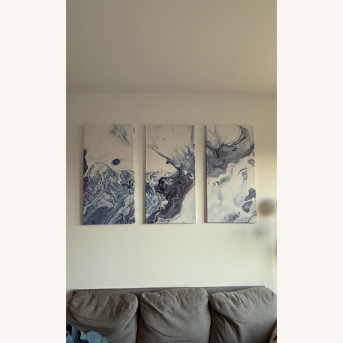 Used Designart "Blue Grey And White Liquid Art Waves I" Modern Canvas Wall Art for sale on AptDeco