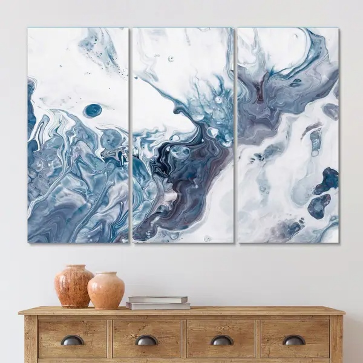 Designart "Blue Grey And White Liquid Art Waves I" Modern Canvas Wall Art - image-0