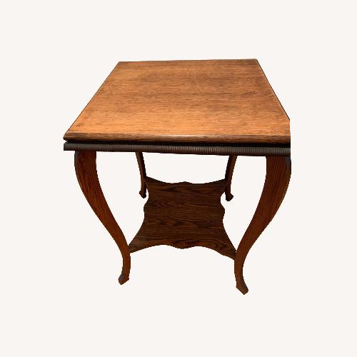 Used Antique Square Handcarved Apron 2 Tier Side Table for sale on AptDeco
