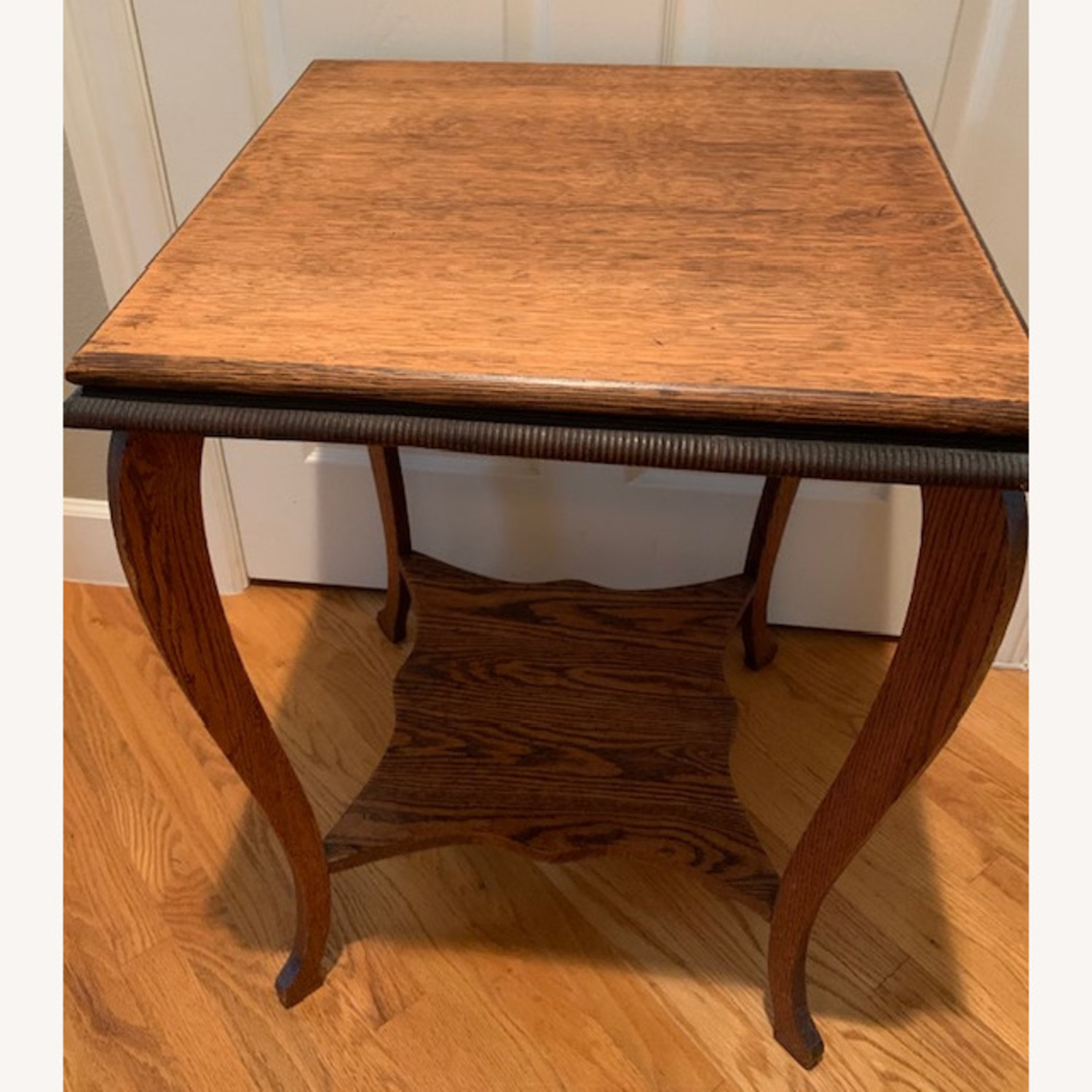 Antique Square Handcarved Apron 2 Tier Side Table - image-0