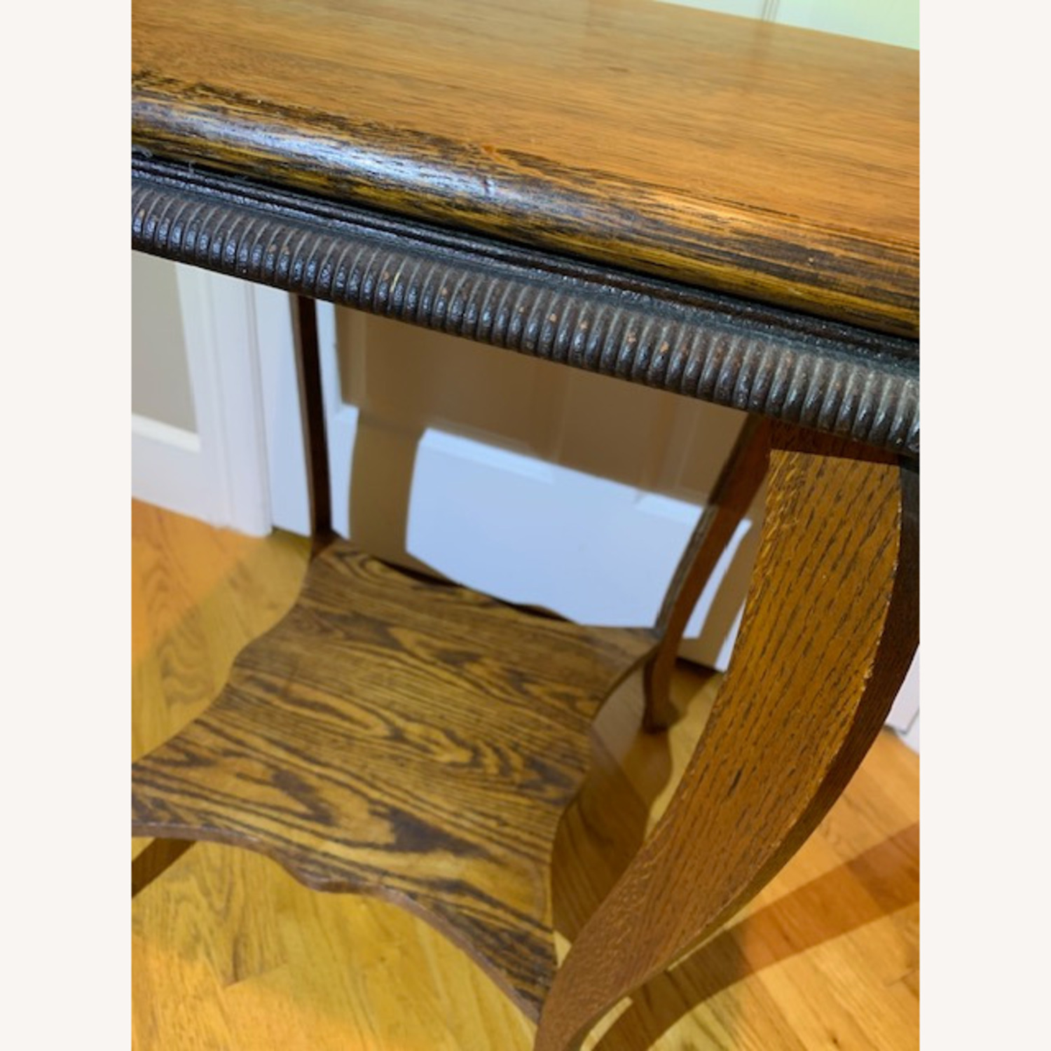 Antique Square Handcarved Apron 2 Tier Side Table - image-3