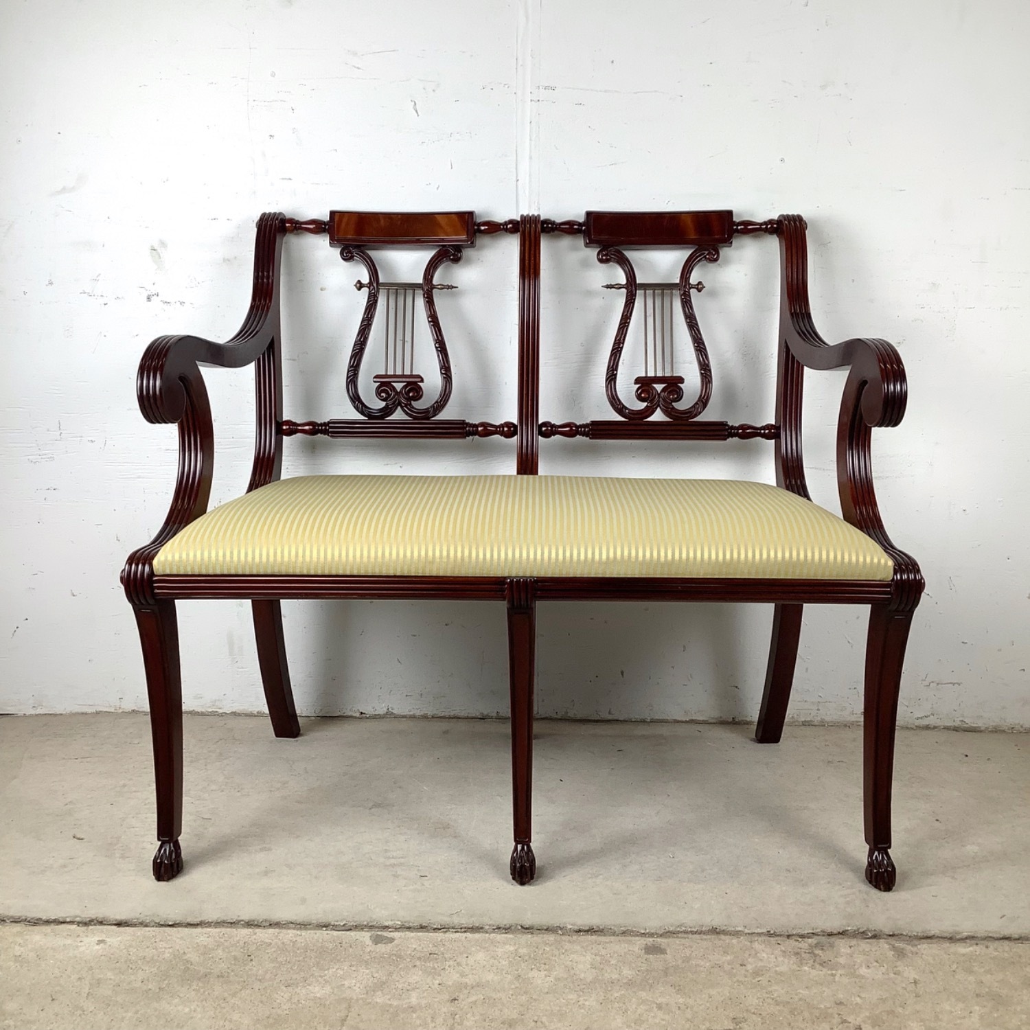 Mahogany Federal Revival Lyre-Back Bench - image-0