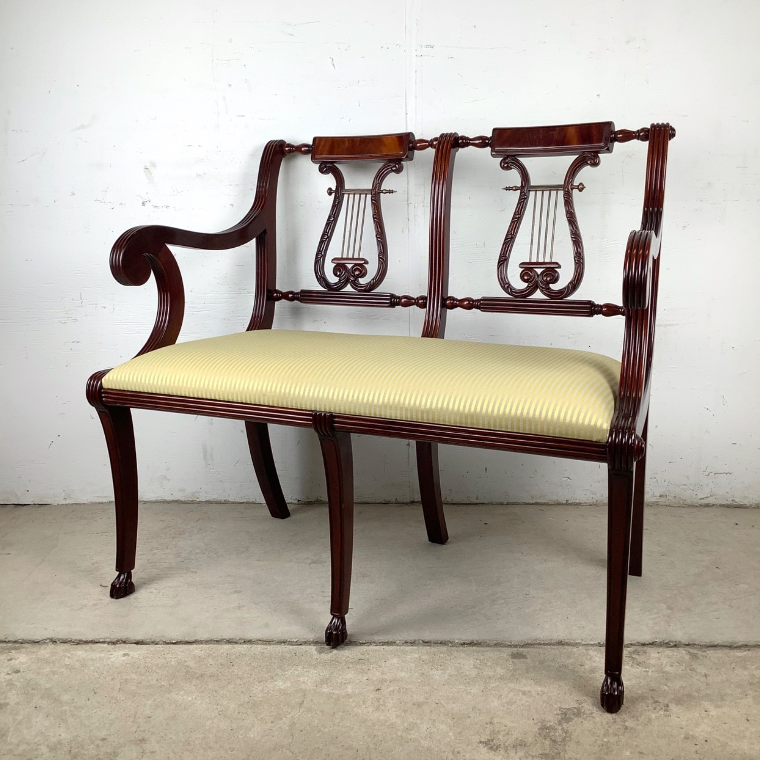 Mahogany Federal Revival Lyre-Back Bench - image-7