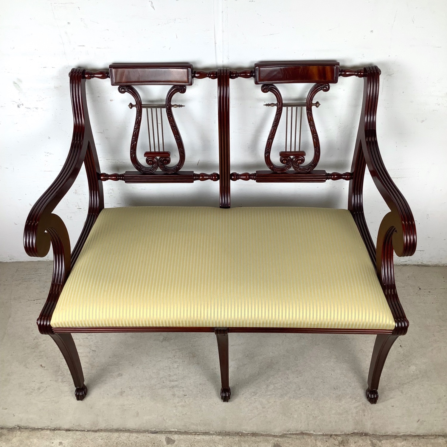 Mahogany Federal Revival Lyre-Back Bench - image-2