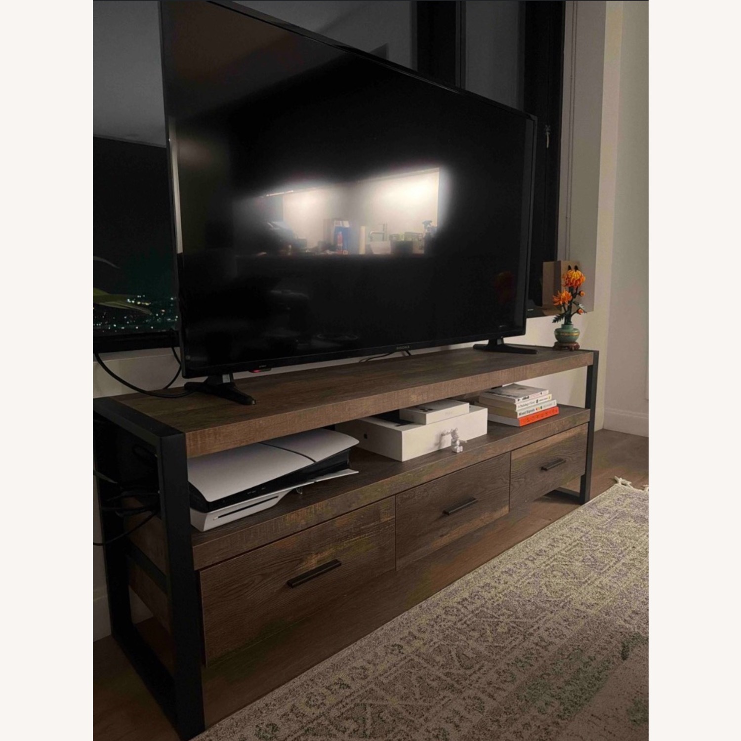 Dark Brown Wood Media Storage - image-1