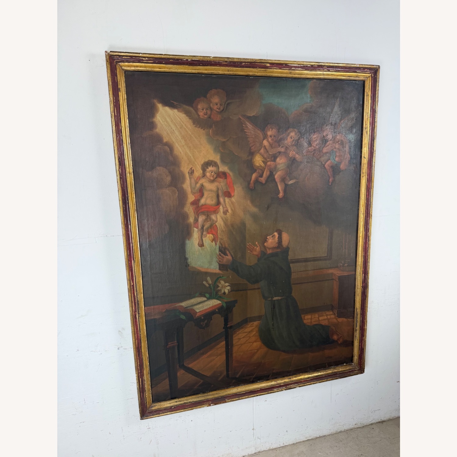 19th Century Devotional Oil Painting of St Anthony - image-4