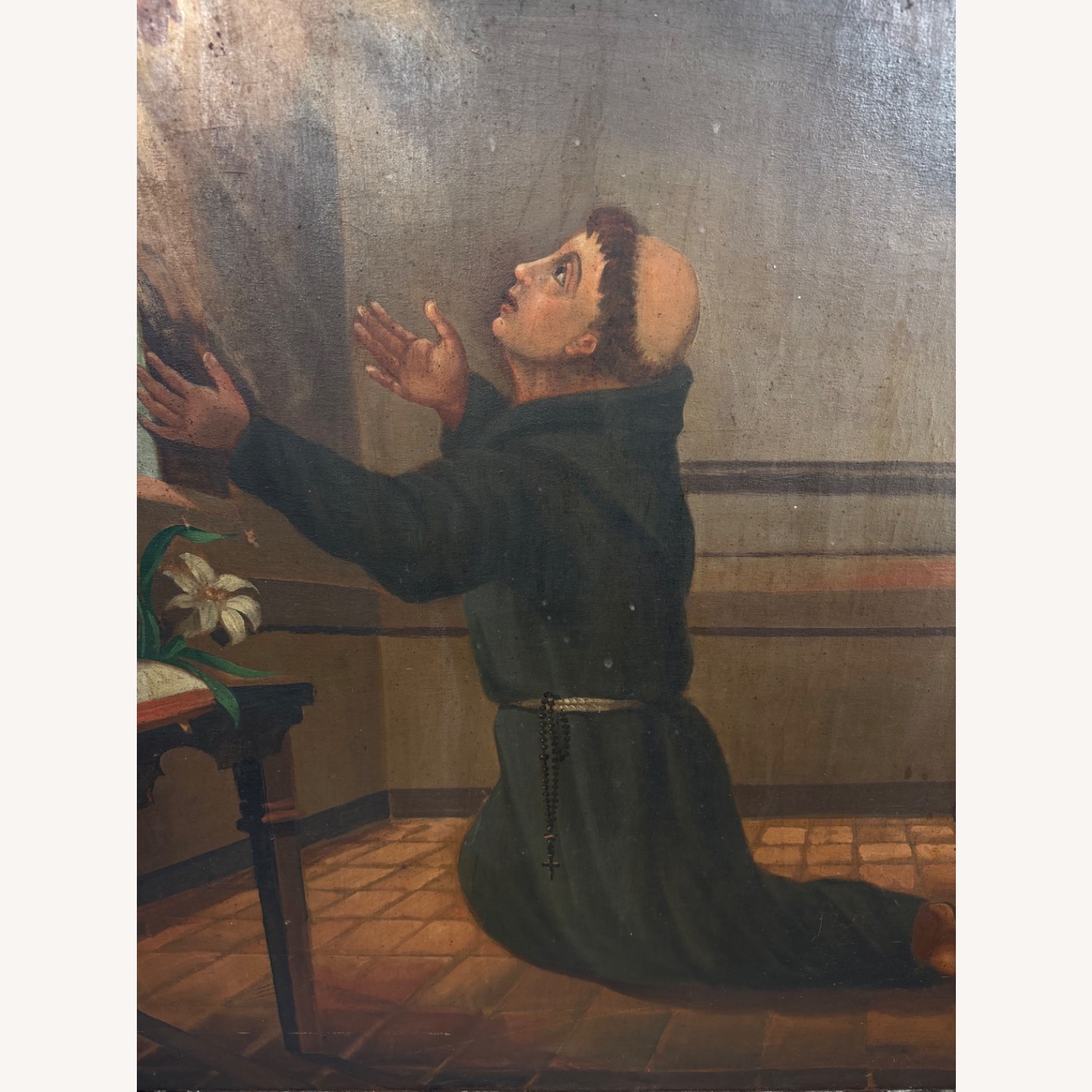 19th Century Devotional Oil Painting of St Anthony - image-7