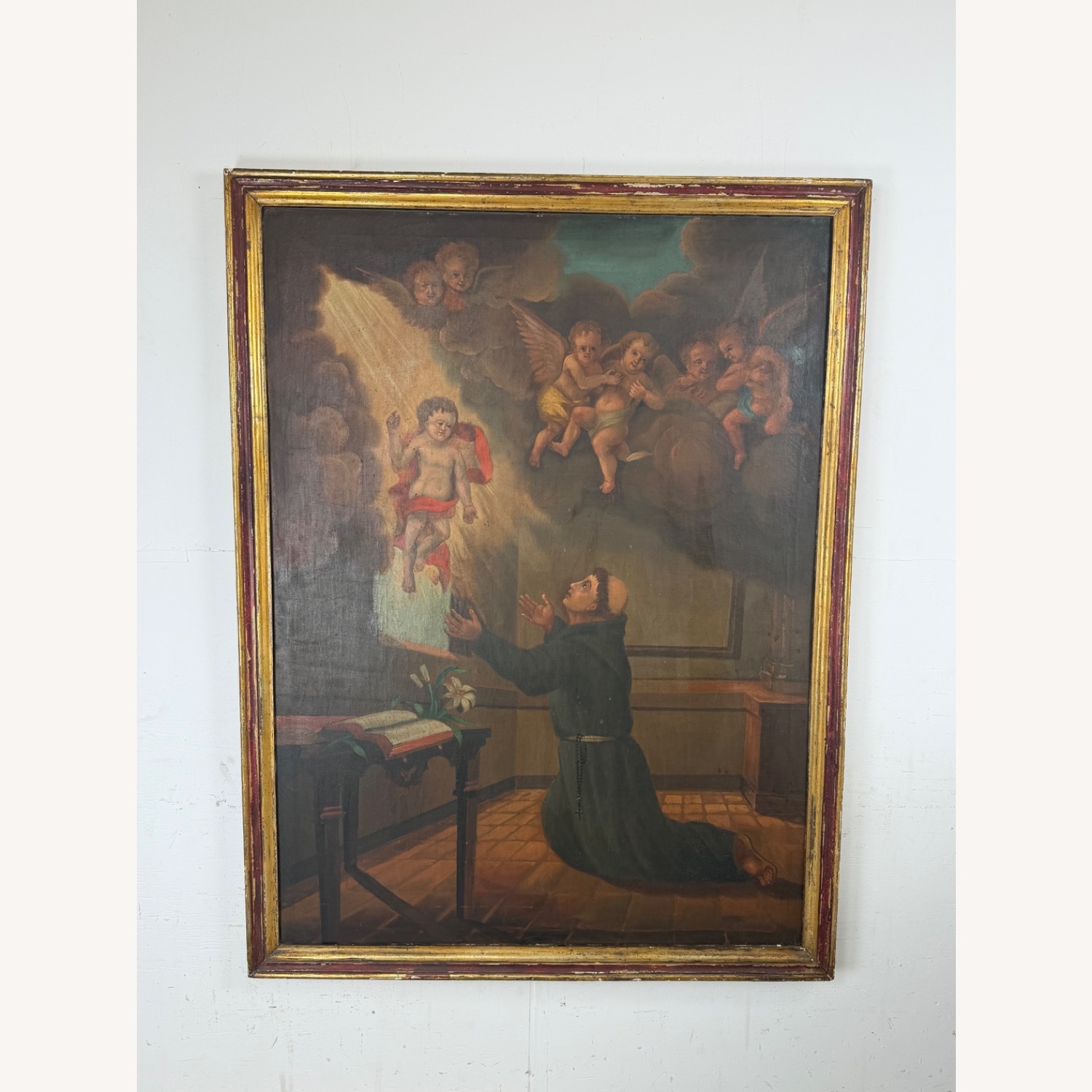 19th Century Devotional Oil Painting of St Anthony - image-0