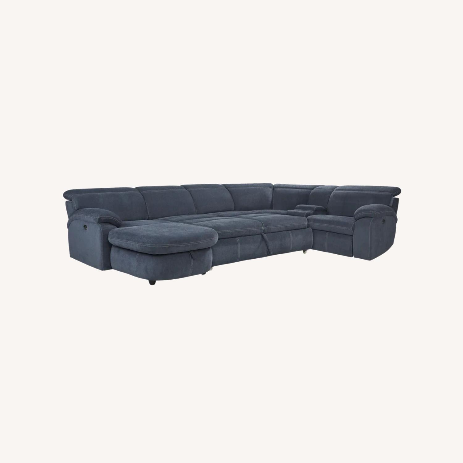 Rooms To Go Cresent Blue Fabric 3+ Seater Sofa - image-0