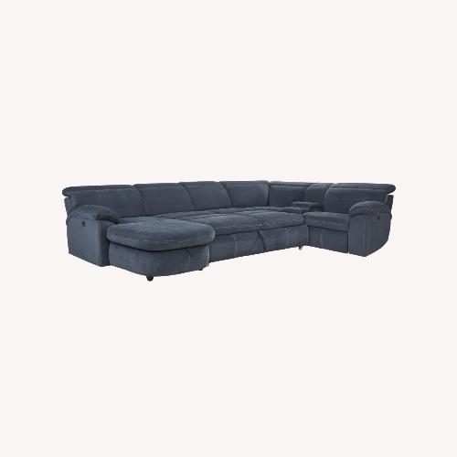 Used Rooms To Go Cresent Blue Fabric 3+ Seater Sofa for sale on AptDeco