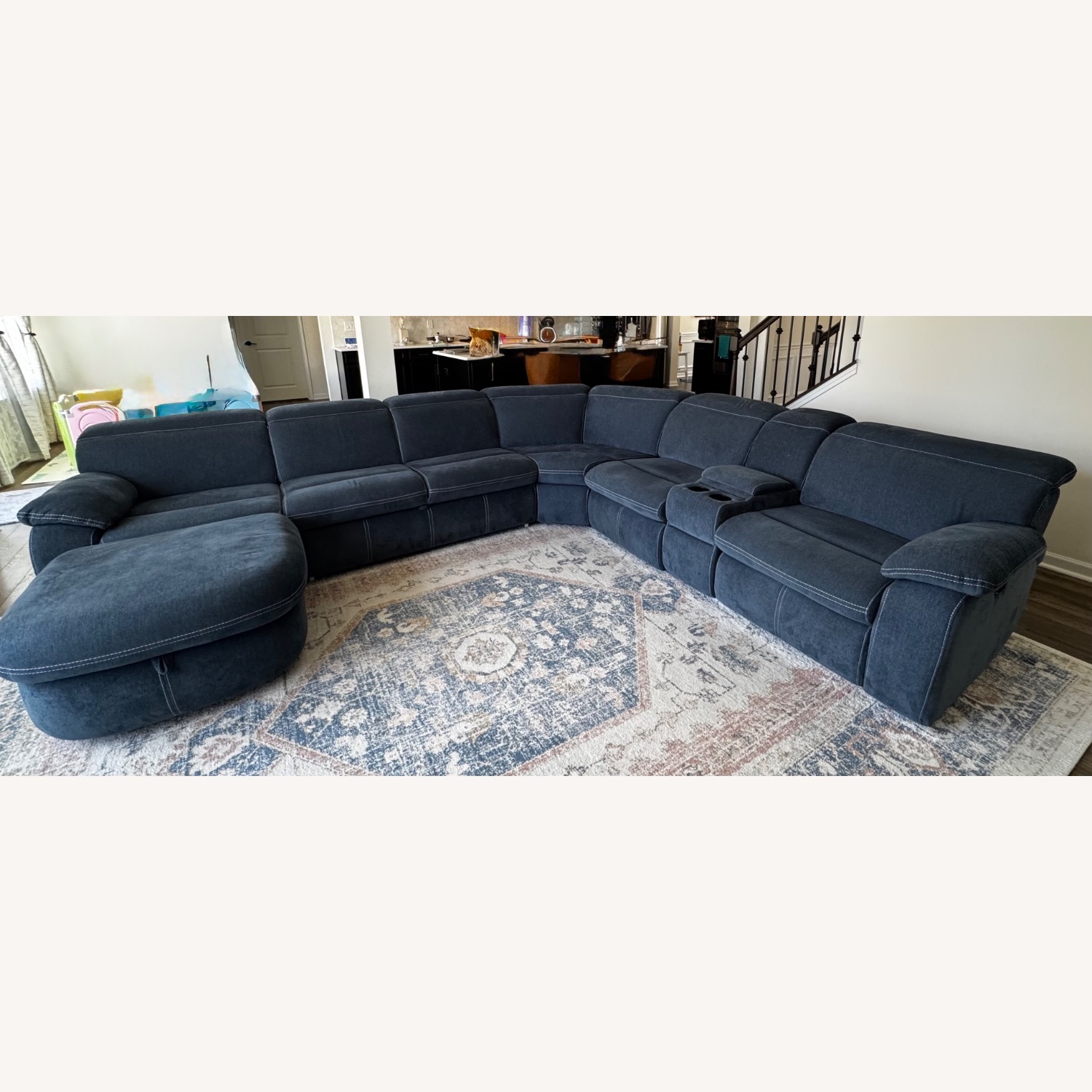 Rooms To Go Cresent Blue Fabric 3+ Seater Sofa - image-3
