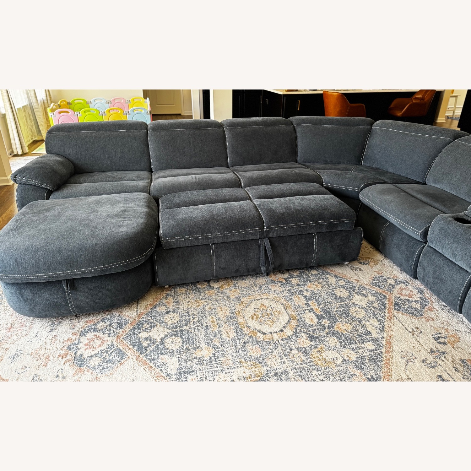 Rooms To Go Cresent Blue Fabric 3+ Seater Sofa - image-6