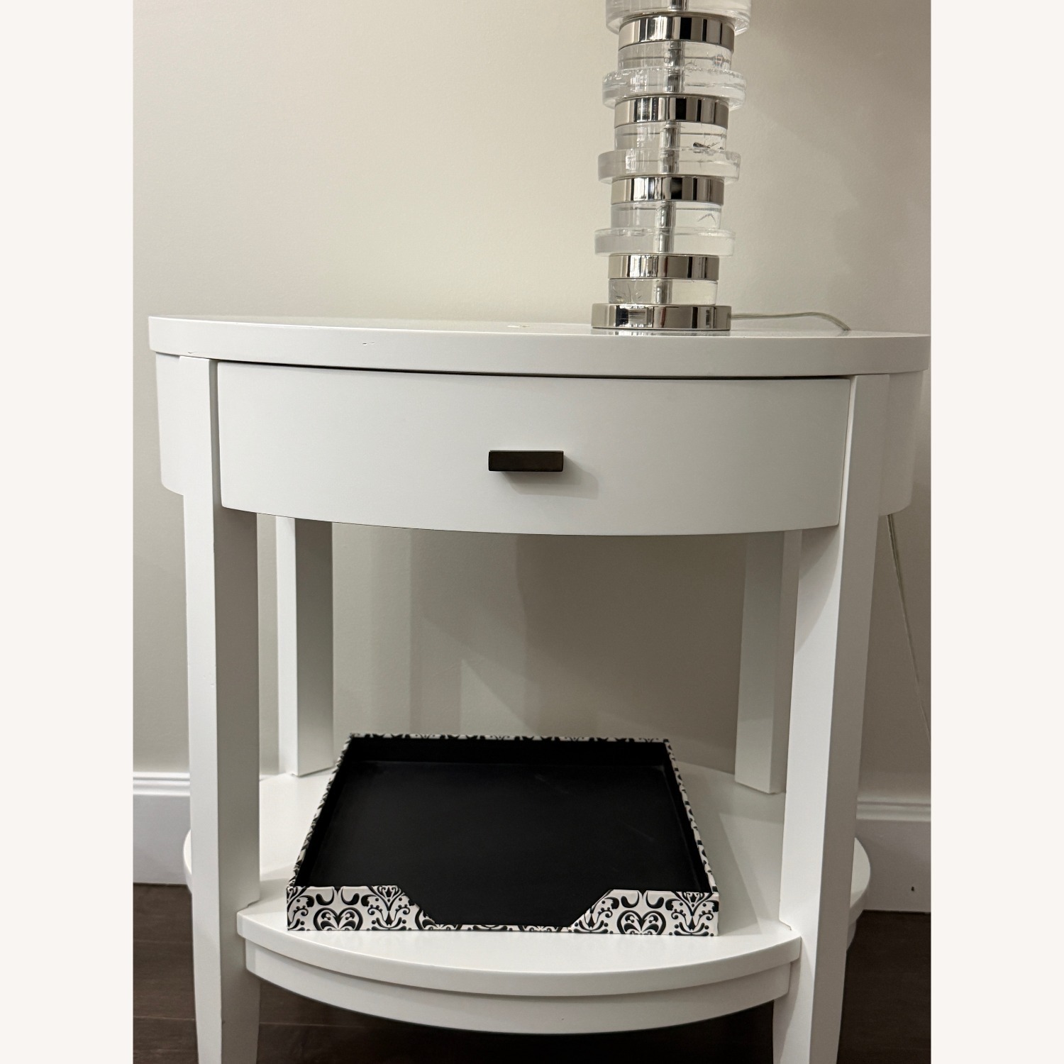 Crate & Barrel Arch White Oval Nightstands - image-3