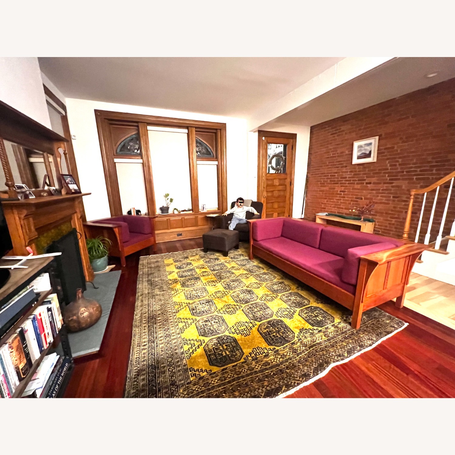 Mission Style Purple Wood 2 Seater Sofa - image-1