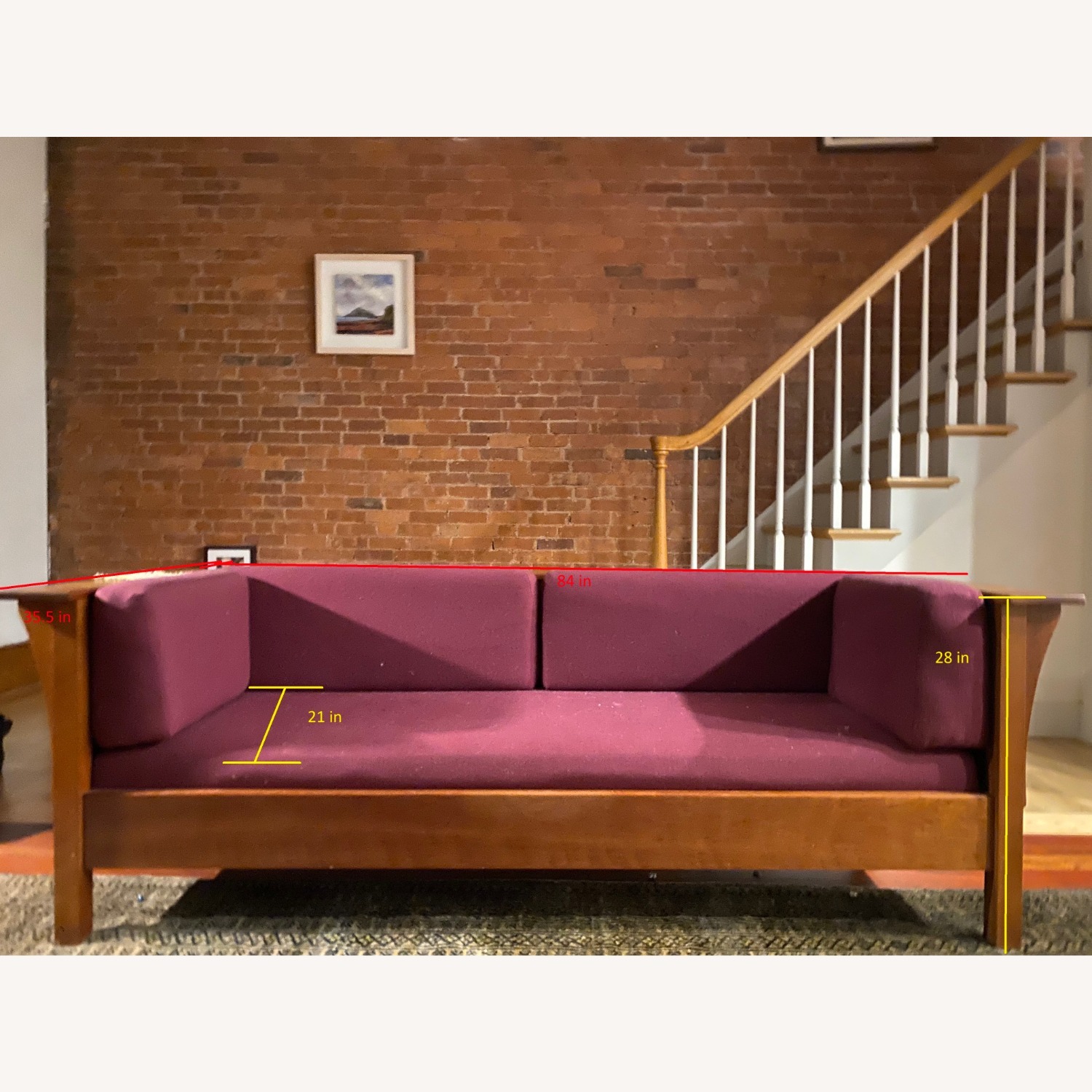Mission Style Purple Wood 2 Seater Sofa - image-3