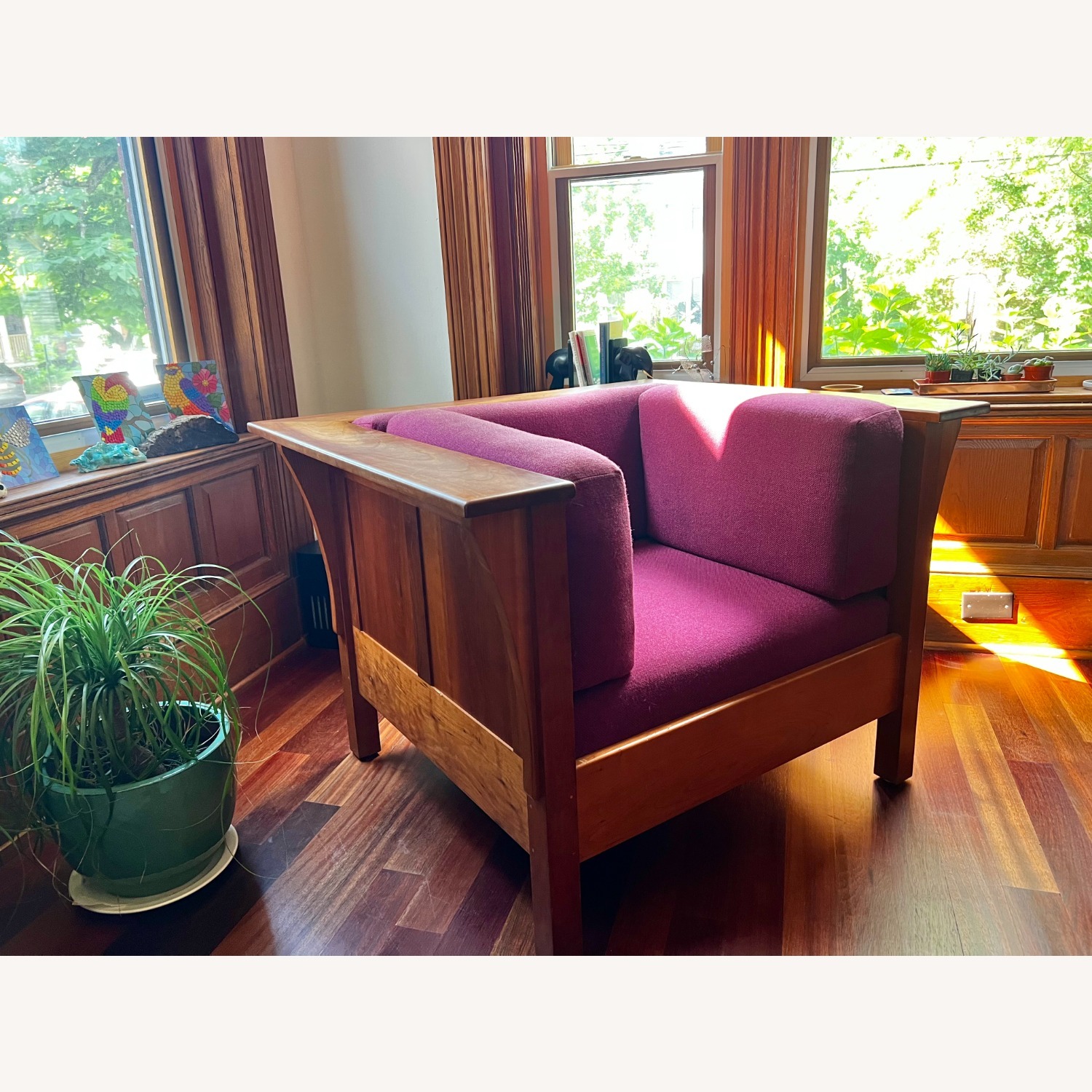 Mission Style Purple Wood Armchair - image-1