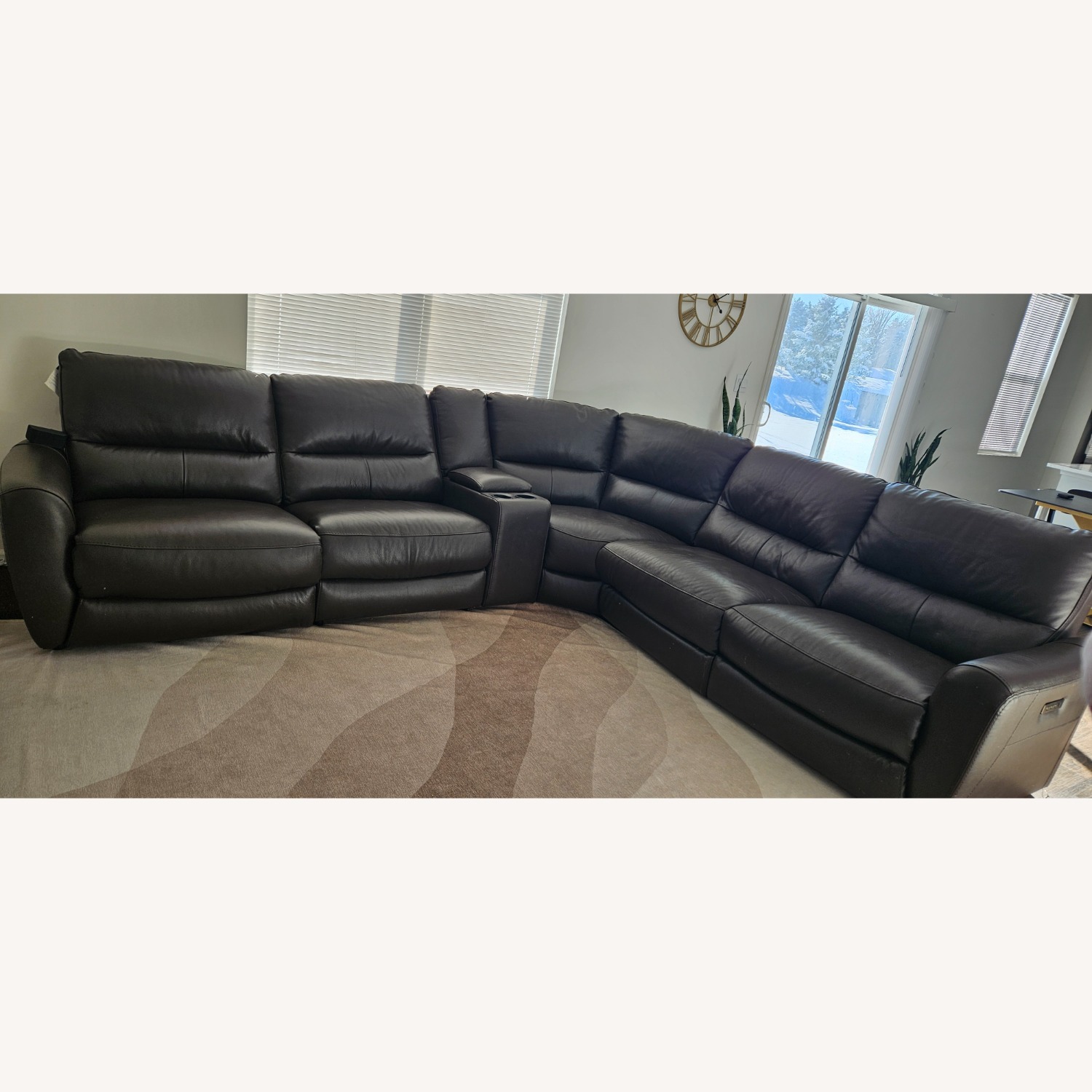 Macy's Dark Brown Leather 3+ Seater Sofa - image-2
