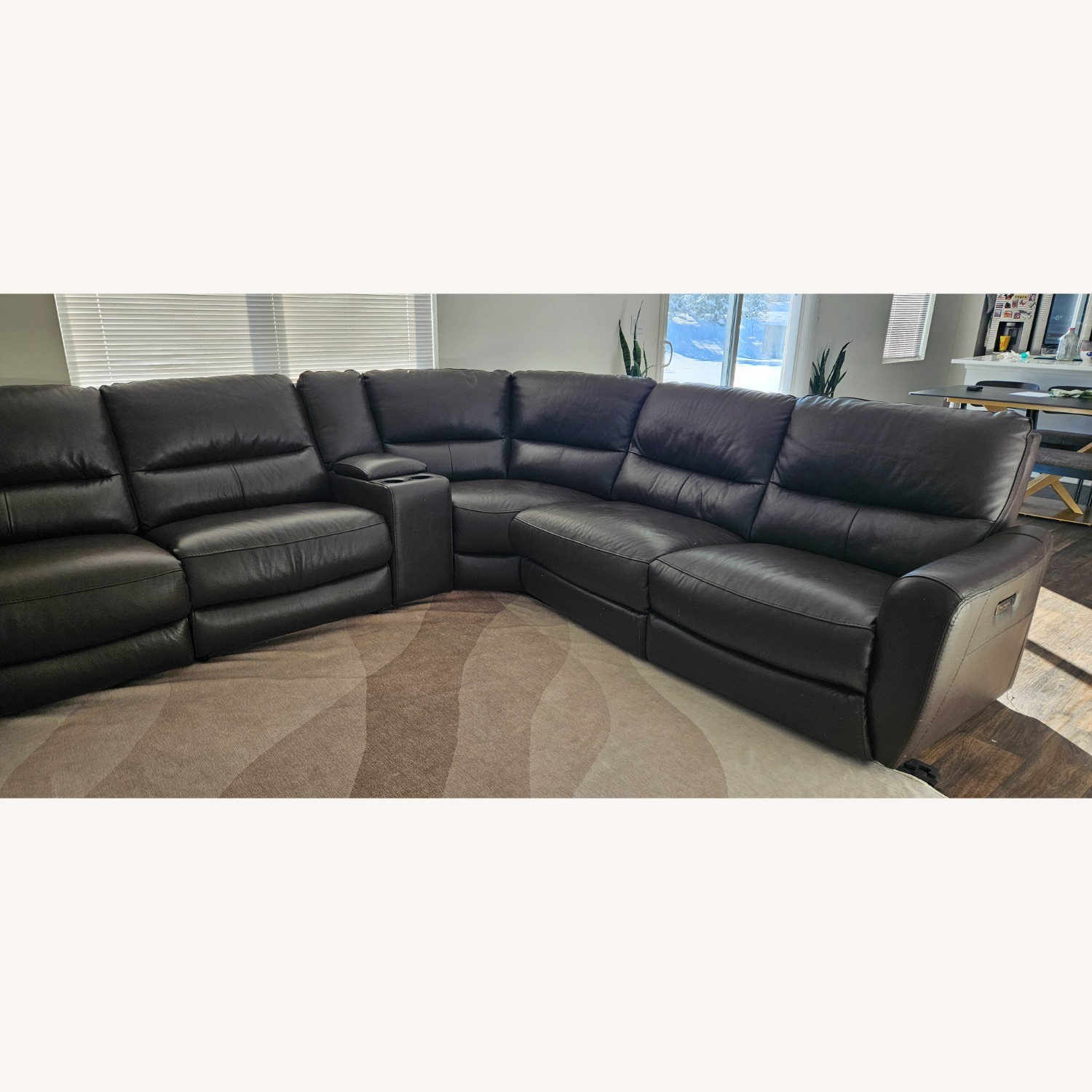 Macy's Dark Brown Leather 3+ Seater Sofa - image-1