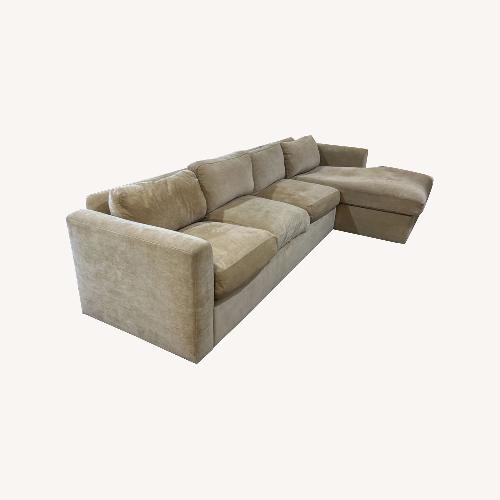 Used Custom Down Filled Chenille Sectional Sand for sale on AptDeco