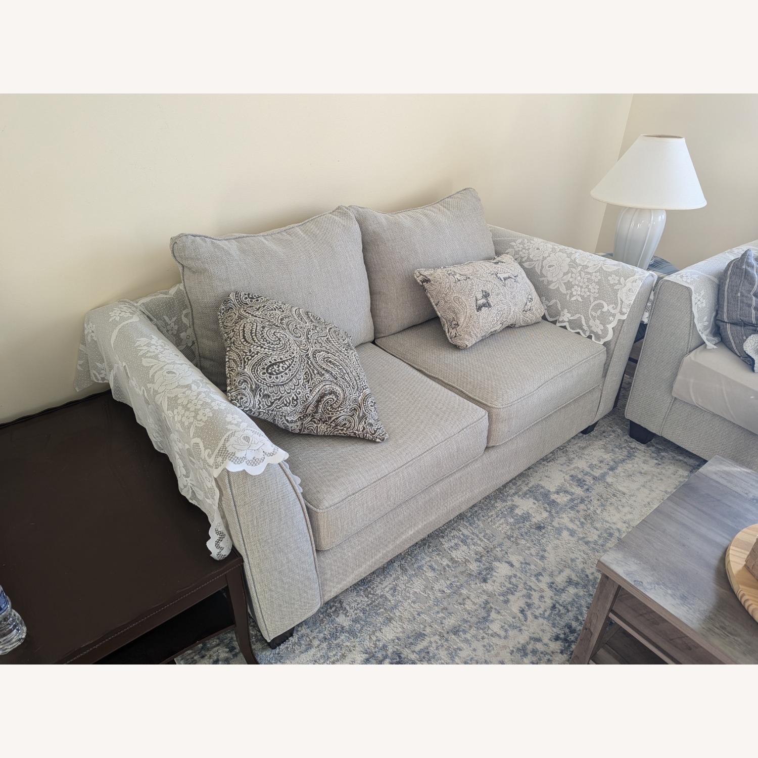 Light Gray Fabric 2 Seater Sofa - image-3